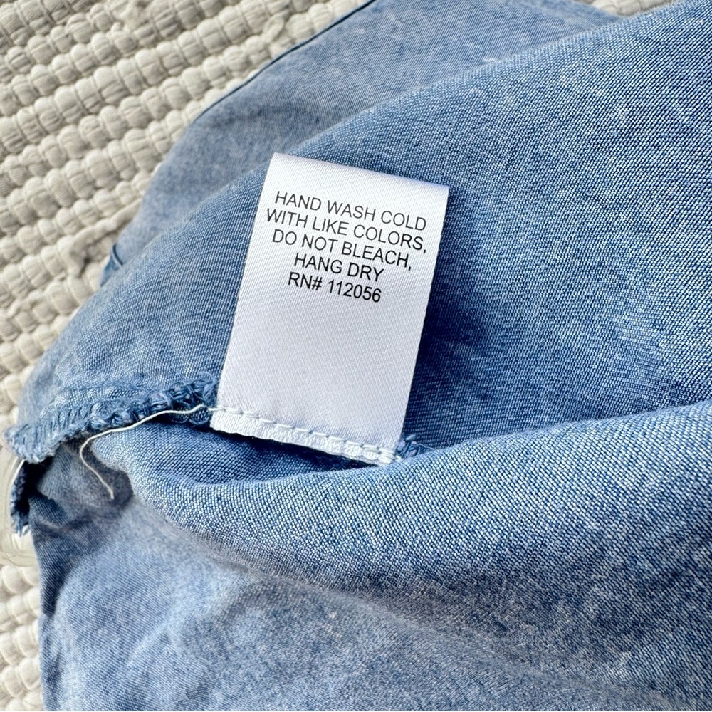 Zenana Lyocell Chambray Wide Leg Jumpsuit Vintage Wash Blue Flowy L AND M NWT - Picture 8 of 9
